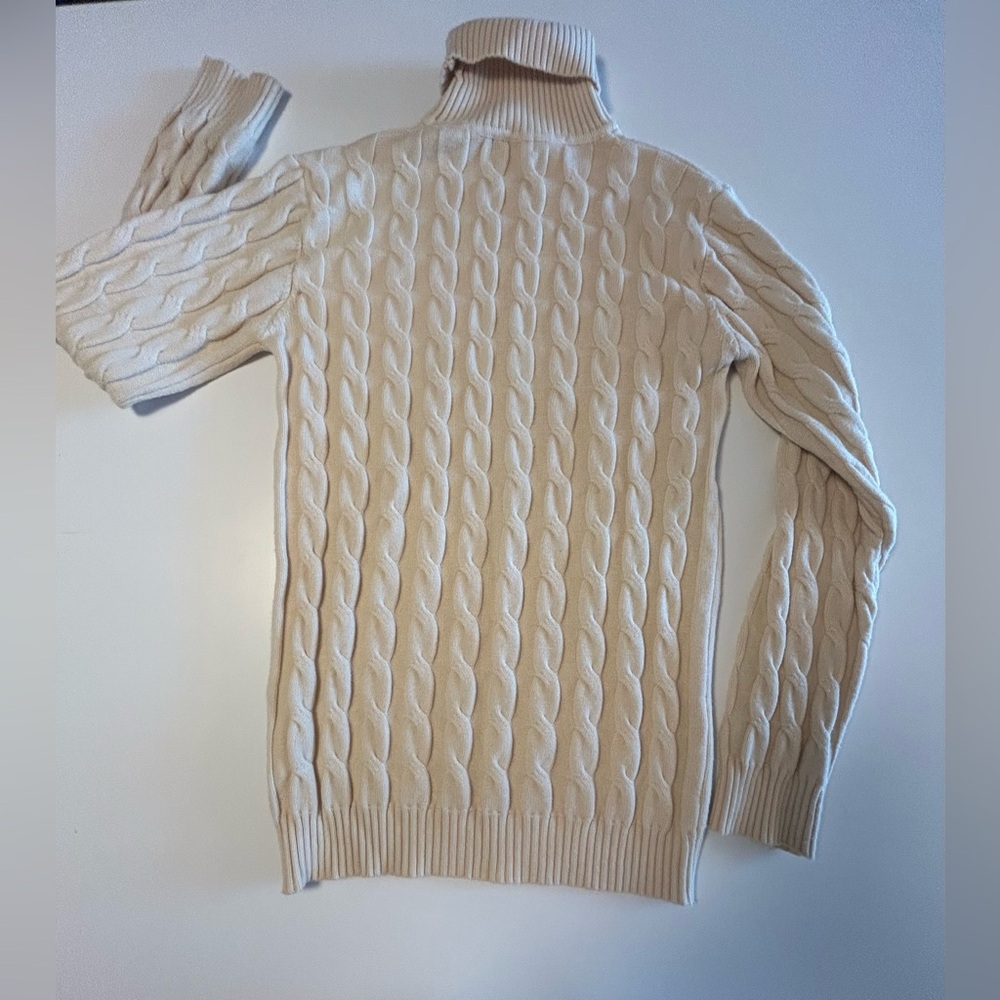 Coofandy Cream Cable Knit Sweater, T-Neck, Sz M - Picture 6 of 11